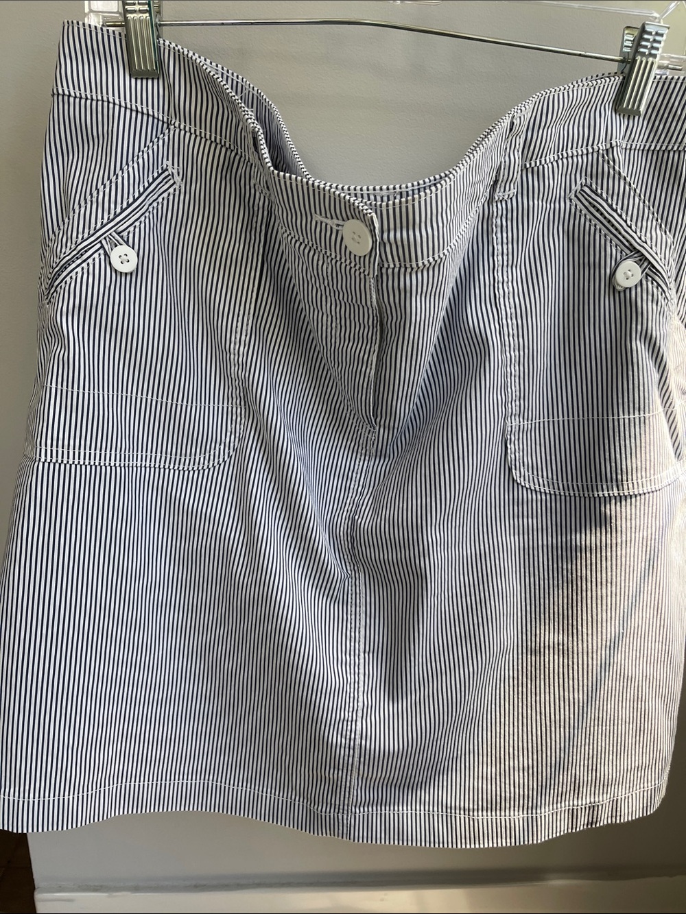 Karen Scott Navy and White Striped Waistband Skort